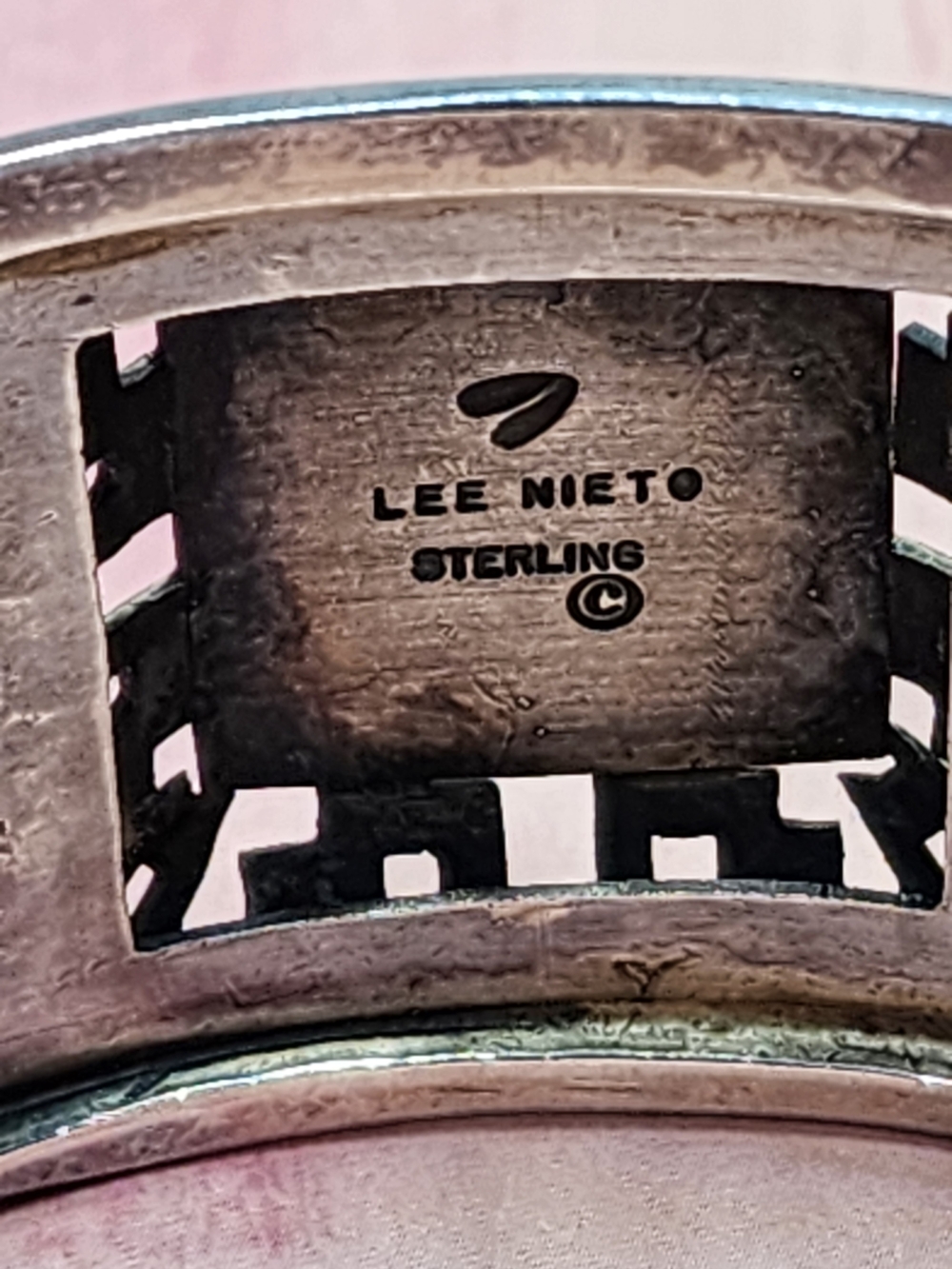 Lee Nieto Sterling and Coral Native American Cuff Bracelet - Picture 2 of 6